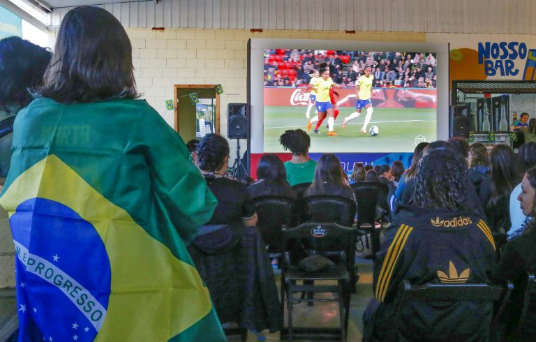 Torcedores assistem jogo na TV